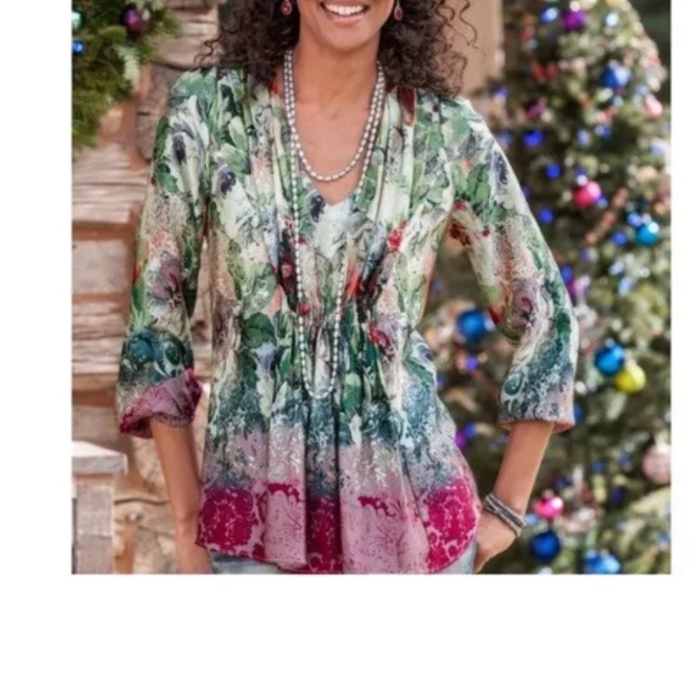 Sundance Tunic Women Silk Floral Ruched Flow Sugarplum Garden Blouse Size XS